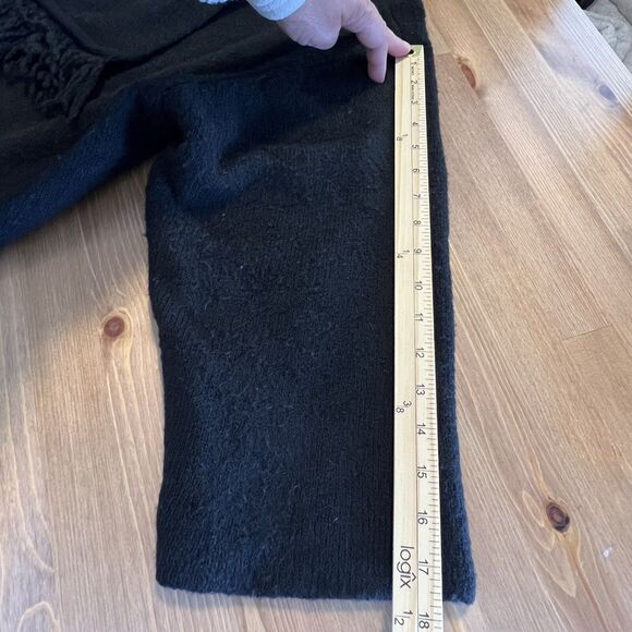 GILI Long Sleeve Open Front Black Draped Oversized Cardigan Fringed Poncho SzM-L - Picture 9 of 12